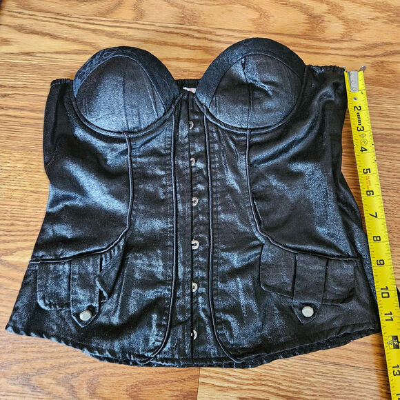 Black Faux Leather Corset Sleeveless Crop Top By Oh Yes Size M - Picture 5 of 7
